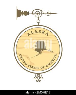 Vintage label with map of Alaska, vector Stock Vector