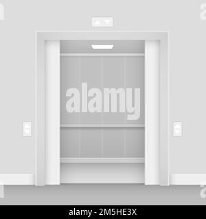 Realistic opened empty elevator hall interior vector illustration Stock Vector