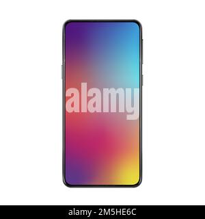 New version of black slim full frameless realistic smartphone with modern gradient mesh wallpaper Stock Vector