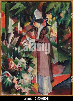 August Macke (1887-1914), Walk among Flowers, 1912. Spaziergang in Blumen. Alte Nationalgalerie, Berlin.   Oil on canvas Stock Photo