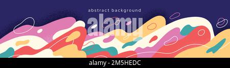 Vector background with fluid abstract doodle. Banner with splattered shapes, smooth,dynamic blob organic wave. Flat vector illustration Stock Vector
