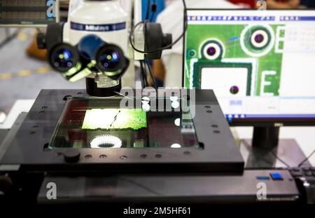 Bangkok, Thailand - November 18, 2022: Mitutoyo Vision System Retrofit for Microscopes exhibit in Metalex 2022. Stock Photo