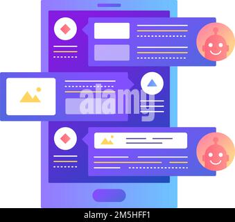 Communication with ai bot via mobile phone. 3D illustration Stock ...