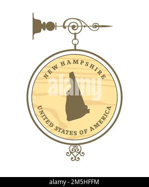 Vintage label with map of New Hampshire, vector Stock Vector