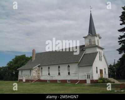 Sheyenne River Valley Scenic Byway - Waldheim Church. The simple lines of this Lutheran church present a pleasing example of prairie architecture. Location: North Dakota (46.667° N 97.934° W) Stock Photo