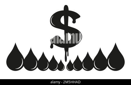 concept falling oil prices, black dollar sign, and drops oil Stock Vector