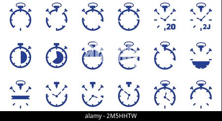 Timer and clock icon set. Time symbol flat icon. Stopwatch, timer, hourglass, sand glass timer, clock. Fast time icon. Stock Vector