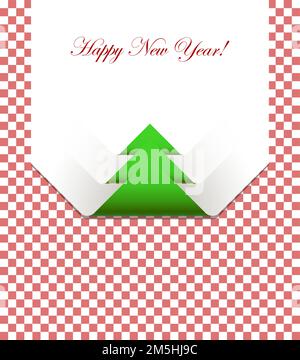 Red checkered picnic tablecloth with christmas tree Stock Vector