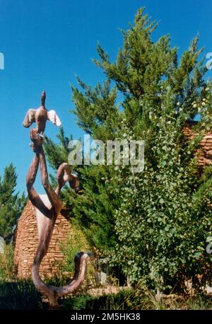 Scenic Byway 12 - Sculpture Outside the Anasazi Village Museum. This sculpture is located at the Anasazi Village State Park in Boulder, Utah. Location: Boulder, Utah (37.910° N 111.424° W) Stock Photo