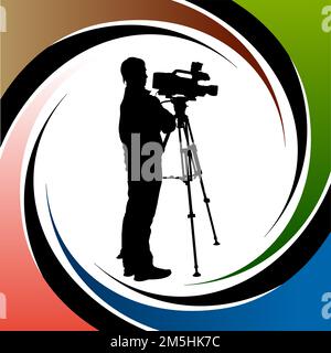 Cameraman at work silhouettes Stock Vector