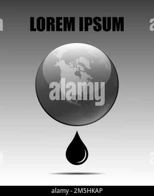 concept falling oil prices, black globe, and drops oil Stock Vector