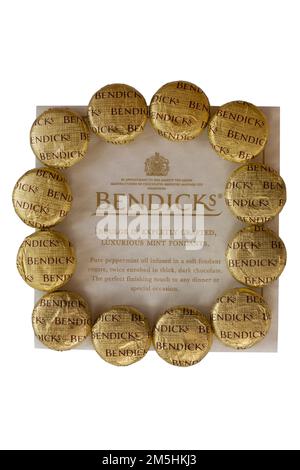 Bendicks Mint Fondants isolated on white background - peppermint creams covered in rich dark chocolate - Royal warrant, the Royal Warrant Bendicks Stock Photo