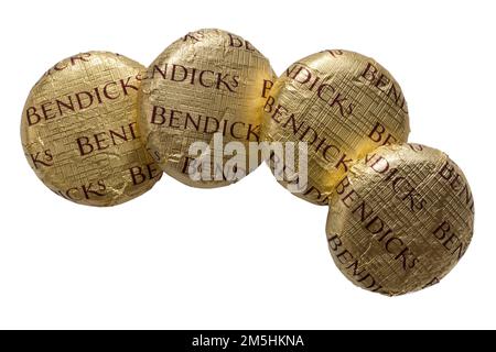 Bendicks Mint Fondants isolated on white background - peppermint creams covered in rich dark chocolate Stock Photo