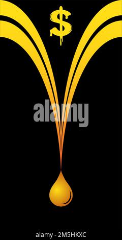 concept falling oil prices, black dollar sign, and drops oil Stock Vector