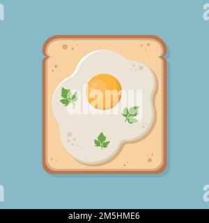 Sandwich with Fried egg. Toast with scrambled eggs on slice of bread. Healthy breakfast. Omelet. Vector illustration in flat style. Stock Vector