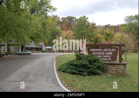 Entrance sign to Lincoln Boyhood National Memorial, Lincoln City ...