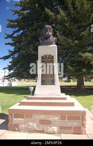 Trail of the Ancients - Monument to Valley Pioneer in Paris. Recently restored on the grounds of the Paris Tabernacle (as of 2008) is this bust of Charles Coulson Rich, a Mormon pioneer who settled the Bear Lake Valley, as well as San Bernardino in California. Location: Paris, Idaho (42.225° N 111.400° W) Stock Photo