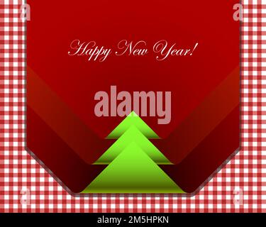 Red checkered picnic tablecloth with christmas tree Stock Vector