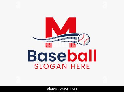 Letter M Baseball Logo Concept With Moving Baseball Icon Vector