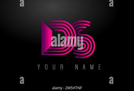 DS Magenta Lines Letter Logo. Creative Line Letters Design Vector Template. Stock Vector