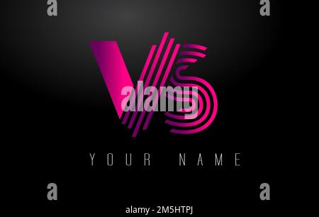 VS Magenta Lines Letter Logo. Creative Line Letters Design Vector Template. Stock Vector