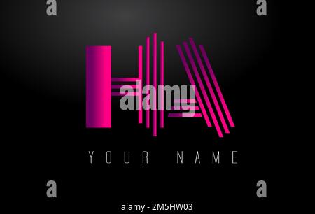 HA Magenta Lines Letter Logo. Creative Line Letters Design Vector Template. Stock Vector
