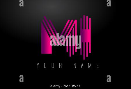 MI Magenta Lines Letter Logo. Creative Line Letters Design Vector Template. Stock Vector