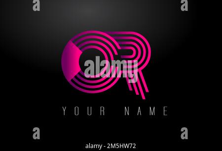 OR Magenta Lines Letter Logo. Creative Line Letters Design Vector Template. Stock Vector