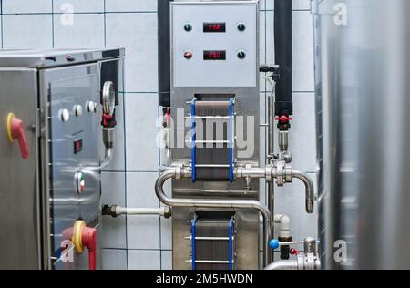 Close-up of modern equipment with control panel for processing chemical materials Stock Photo