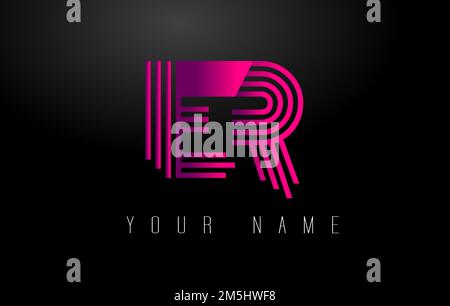 ER Magenta Lines Letter Logo. Creative Line Letters Design Vector Template. Stock Vector