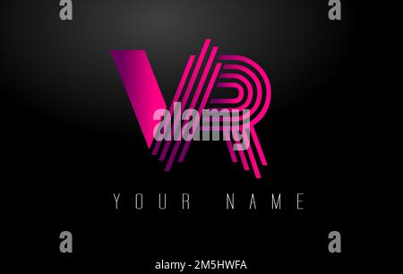 VR Magenta Lines Letter Logo. Creative Line Letters Design Vector Template. Stock Vector