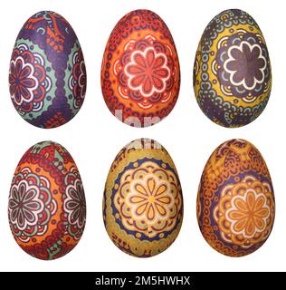 Colorful patterns and graphics artistic Easter decoration eggs isolated Stock Photo