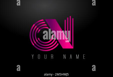 ON Magenta Lines Letter Logo. Creative Line Letters Design Vector Template. Stock Vector