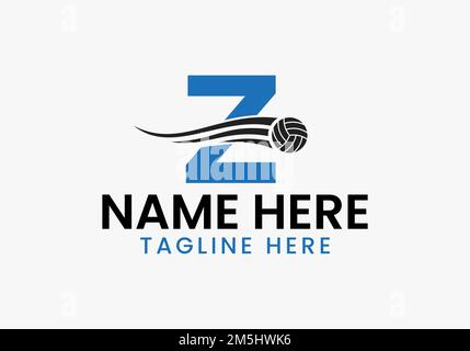 Letter Z Volleyball Logo Concept With Moving Volley Ball Icon. Volleyball Sports Logotype Stock Vector