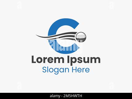 Letter C Golf Logo Concept With Moving Golf Ball Icon. Hockey Sports Logotype Template Stock Vector