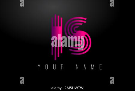 IS Magenta Lines Letter Logo. Creative Line Letters Design Vector Template. Stock Vector