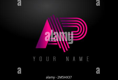 AP Magenta Lines Letter Logo. Creative Line Letters Design Vector Template. Stock Vector