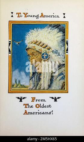 To Young American from the Oldest Americans Illustrated by John Rae from the book ' American Indian fairy tales ' by William Trowbridge Larned, Publication date 1921 Publisher New York, P. F. Volland Stock Photo