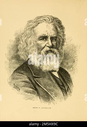 Monochrome portrait of Henry Wadsworth Longfellow, 1807-1882; Stock Photo