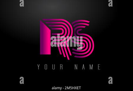 RS Magenta Lines Letter Logo. Creative Line Letters Design Vector Template. Stock Vector