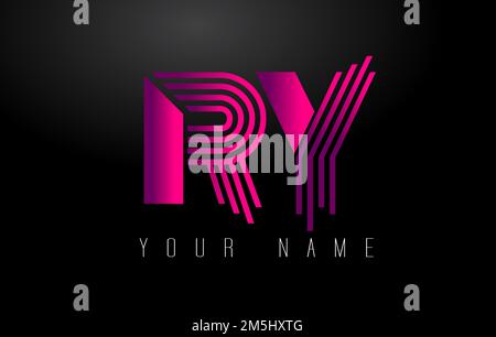 RY Magenta Lines Letter Logo. Creative Line Letters Design Vector Template. Stock Vector