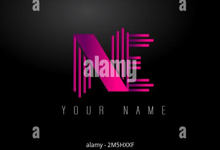 NE Magenta Lines Letter Logo. Creative Line Letters Design Vector Template. Stock Vector
