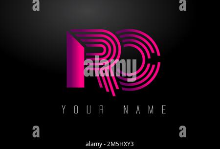 RO Magenta Lines Letter Logo. Creative Line Letters Design Vector Template. Stock Vector