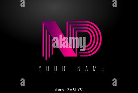 ND Magenta Lines Letter Logo. Creative Line Letters Design Vector Template. Stock Vector