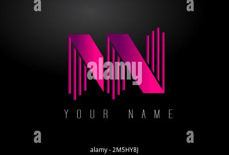 NN Magenta Lines Letter Logo. Creative Line Letters Design Vector Template. Stock Vector
