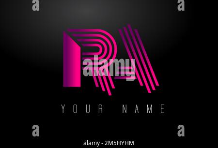 RA Magenta Lines Letter Logo. Creative Line Letters Design Vector Template. Stock Vector