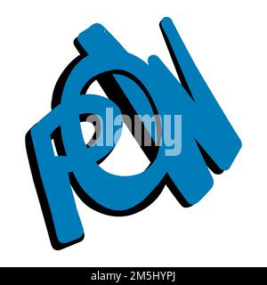 Pow inscription in the style of the 90s. Vector isolated illustration on a white background Stock Vector