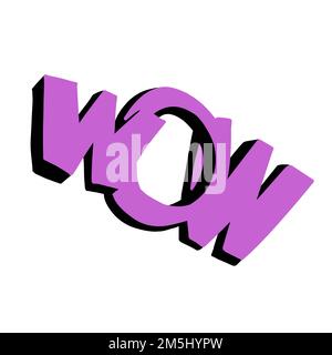 Wow in the style of the 90s. Bright phrase of exclamation and admiration. Vector isolated illustration on a white background Stock Vector