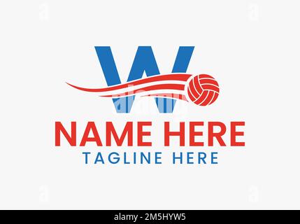 Letter W Volleyball Logo Concept With Moving Volley Ball Icon. Volleyball Sports Logotype Stock Vector