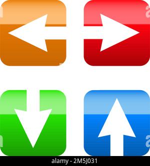 Arrow to the Left, Right, Down and Up Silhouette Four Color App Icon Design. Arrowhead in Square Indicating Different Directions. Motion Indicator Int Stock Vector
